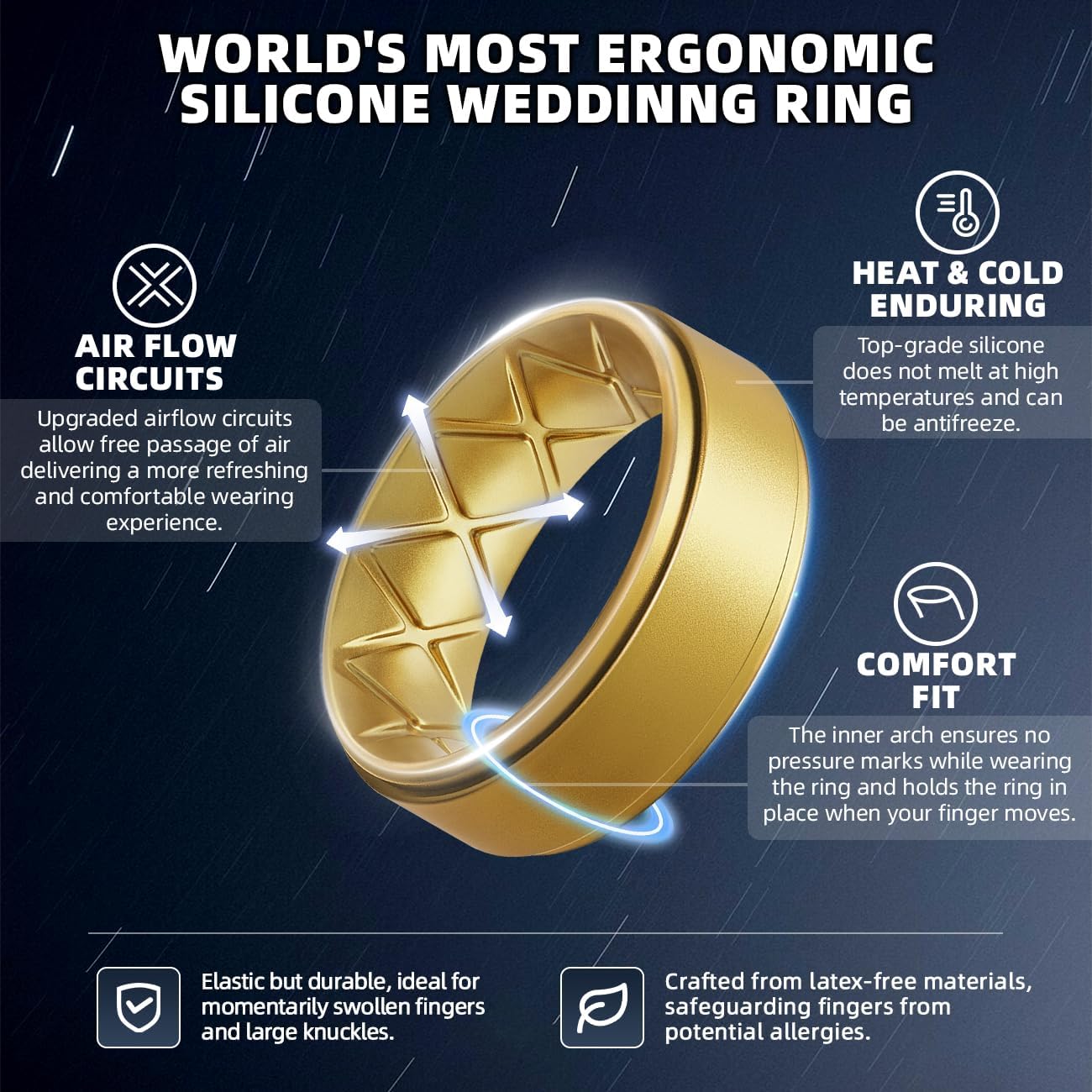 Egnaro Men's Wedding Rings 8mm Wide 2mm Thick Rubber Bands, Breathable and Flexible Step Edge Ring, Variety Multipack 1-7 For Gym Workout Travel Daily Wear