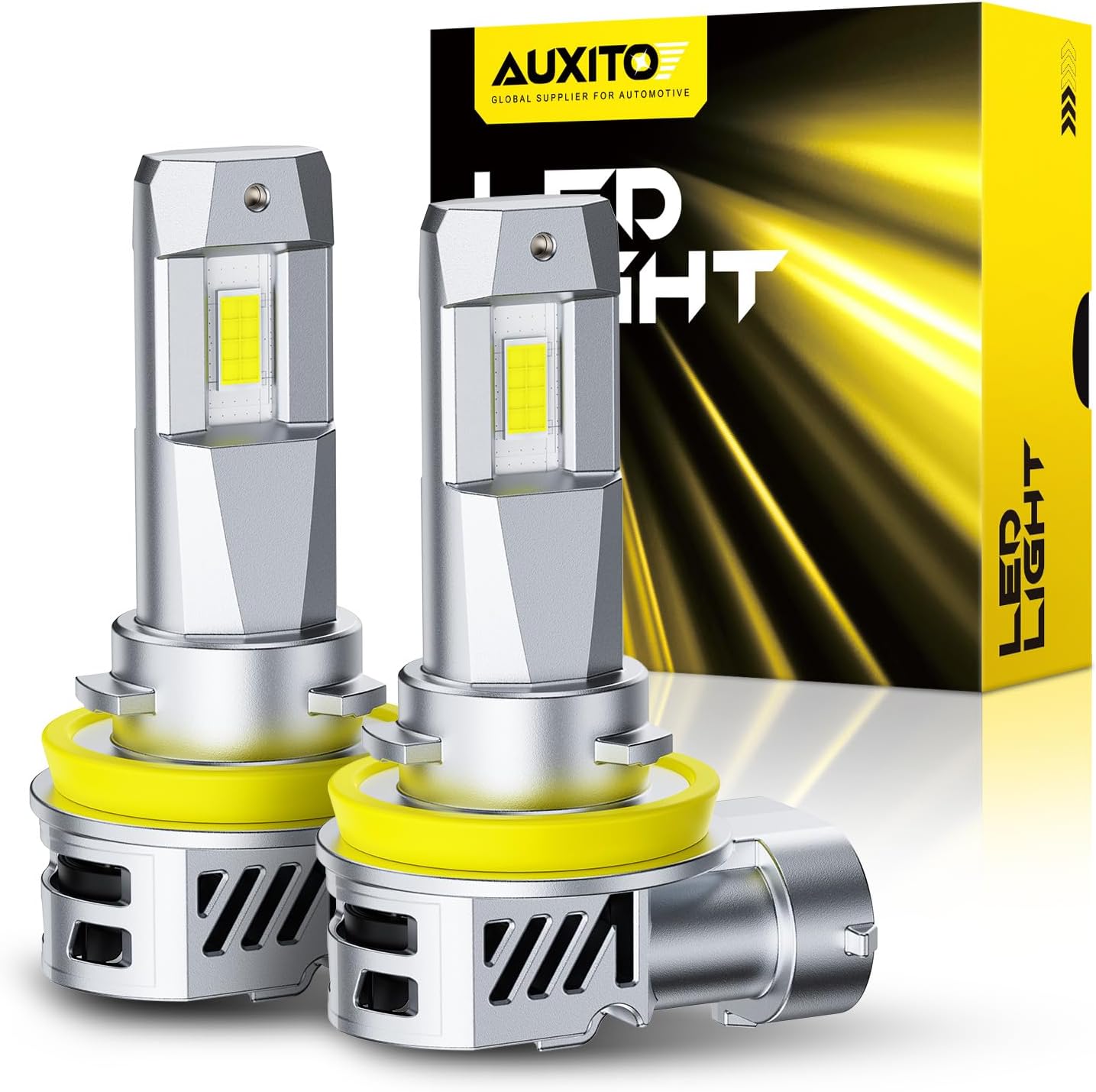 AUXITO H11 Bulbs - 25000LM 900% Brighter 6500K White Light, Wireless H11/H9/H8/H16, Fog Light Replacement, Fan-Cooled, 2-Pack