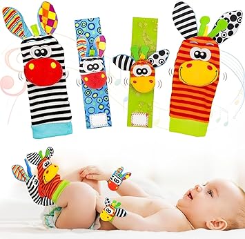 Cots and Cuddles Wrist Rattle and Foot Finder Socks Toy Set for Babies 0-12 Months | Soft Animal Design Sensory Toys for Newborns | Early Developmental Baby Toy Gift for Boys & Girls