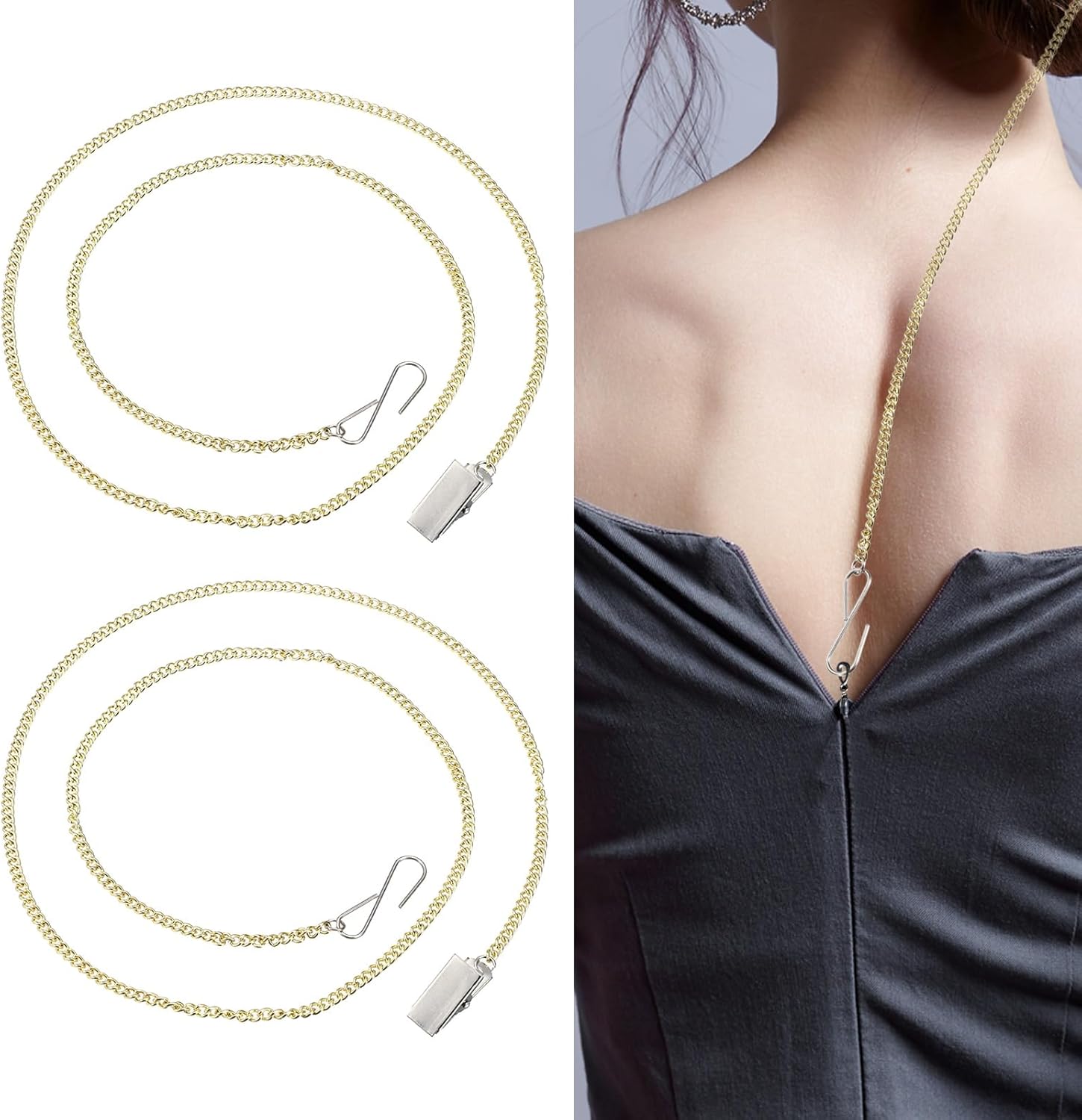 PATIKIL Zipper Helper Pull, 2 Pcs Back Zipper Puller Metal Clothing Assistant Aid with Clip for Dresses Easy Zip Up by Yourself, Gold