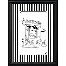 pf+a 50x70cm Framed Wall Art - Black & White Paris Cafe Corner
