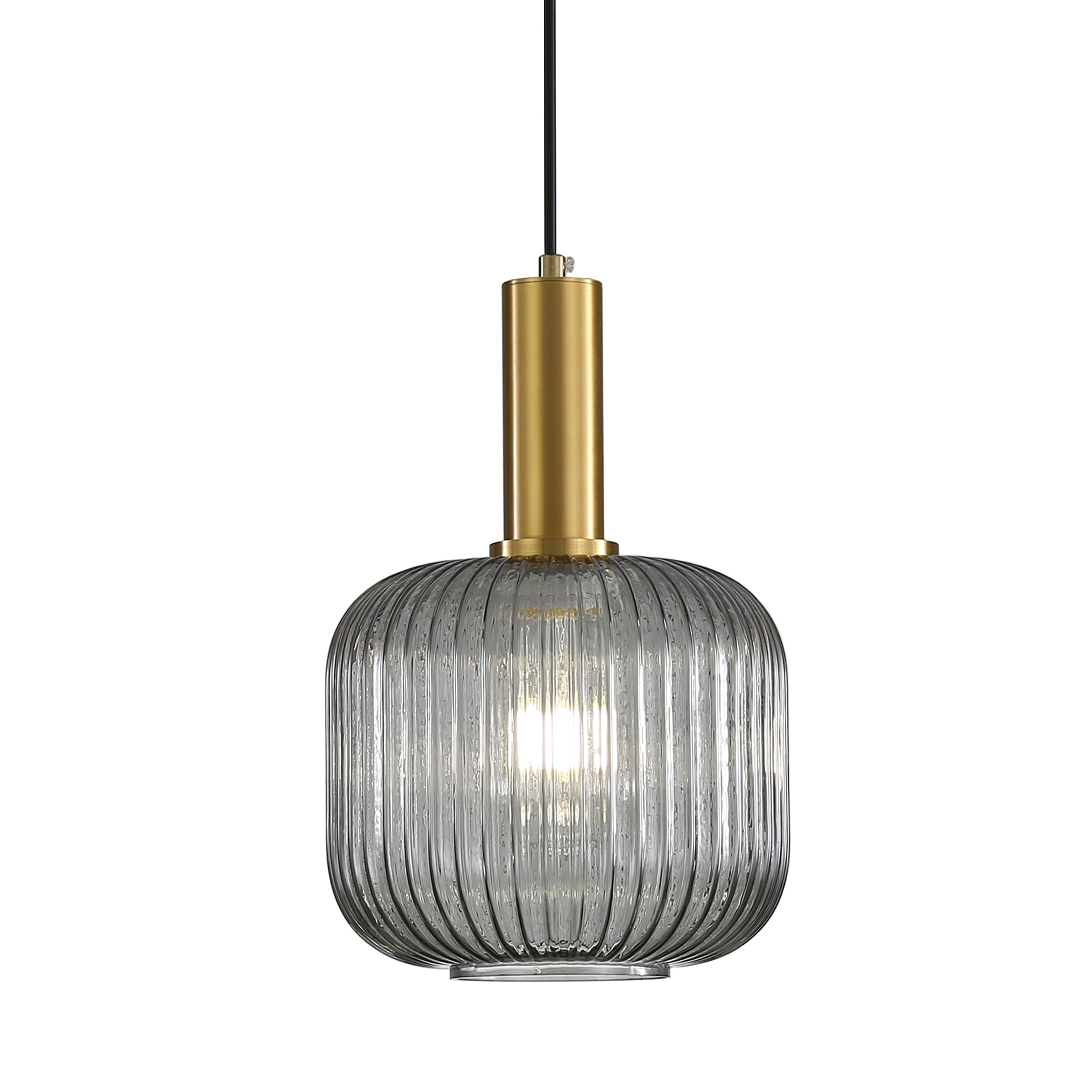 HJXDtech Grey Glass Pendant Light, Vintage Island Pendant Light Fixture in Gold Finish, Height Adjustable Ceiling Hanging Lamp for Kitchen Dining Room Bedroom, E27 Base (20cm)