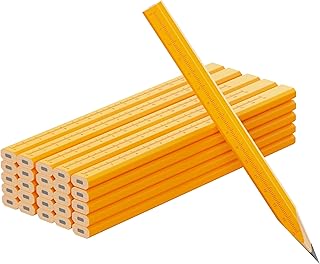 25 Pack Carpenter Pencils with Ruler - Flat Yellow Octagonal Woodworking Pencils for Construction, Marking, Framing - Hard HB Graphite