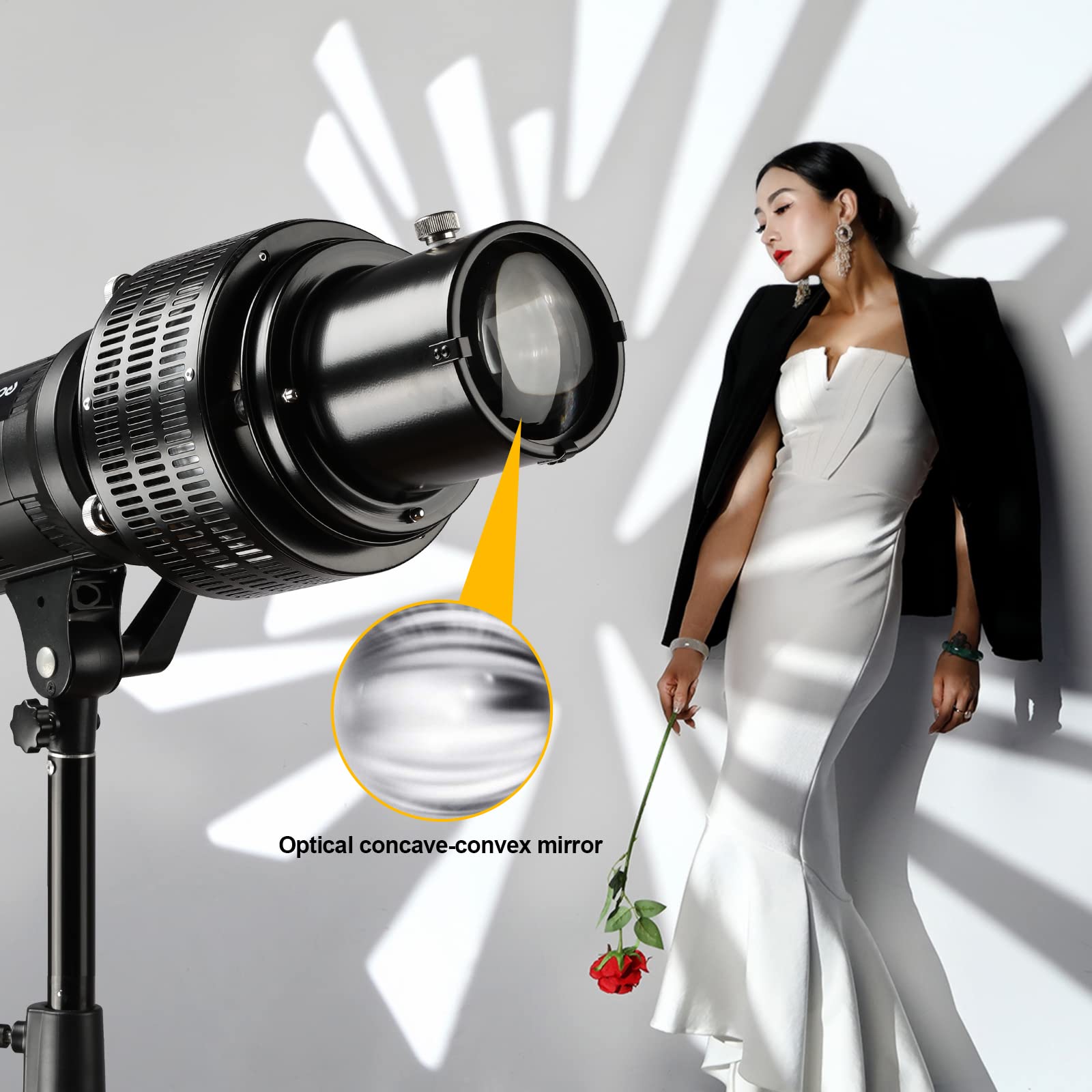 Soonpho Snoot óptico cónico con Soporte Bowens para fotografía, aleación de Aluminio GOBO proyector Bowens con 5 filtros de Color y 10 Gobos para luz LED Monolight Spotlight Studio Flash de luz
