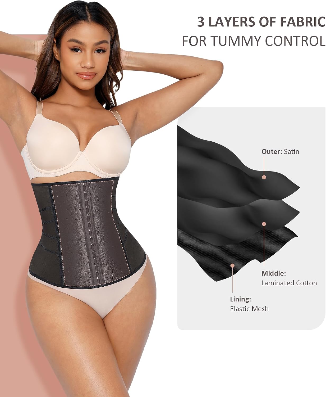 FeelinGirl Waist Trainer for Women Lower Belly Fat Mesh Corset Shapewear Tummy Control Body Shaper with Steel Bones