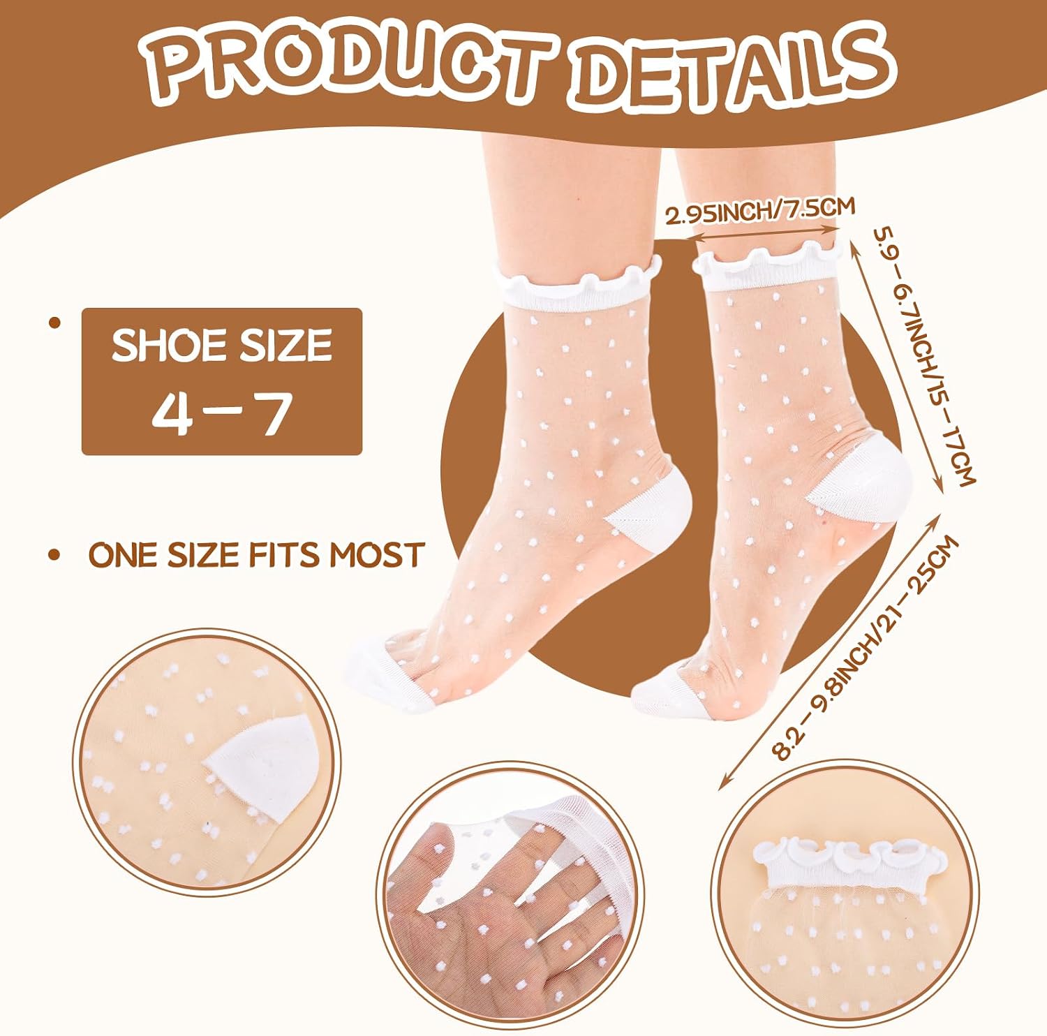 Jspupifip Sheer See Through Socks for Women - Striped Plaid Mesh | Polka Dot & Bow Design Transparent Soft Breathable Fashion Stockings, Lightweight Lace Socks