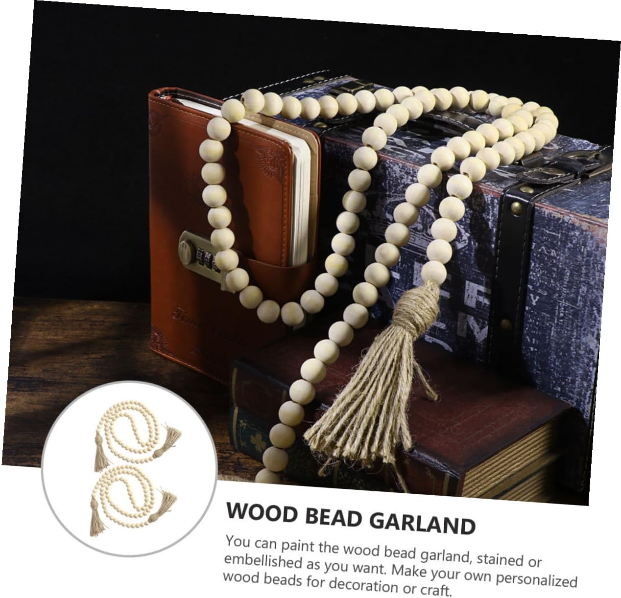 2pcs Farmhouse Wooden Bead Garland with Tassels Rustic Country Decor for Home Natural Beads for DIY Crafting Charming Wall Hanging Decoration