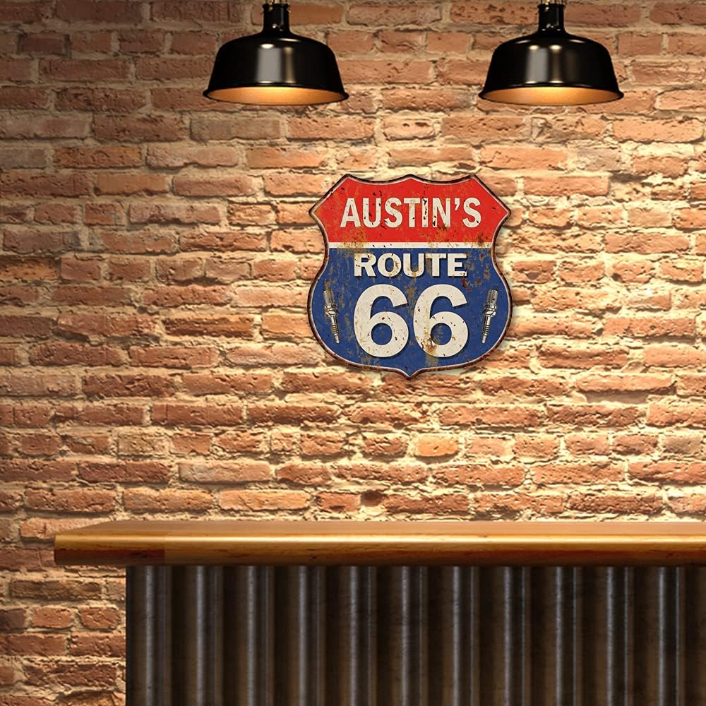 Your Name Route 66 Personalized Shield Metal Sign Man Cave 14.5 x 14.5 Matte Finish Metal 115150002001