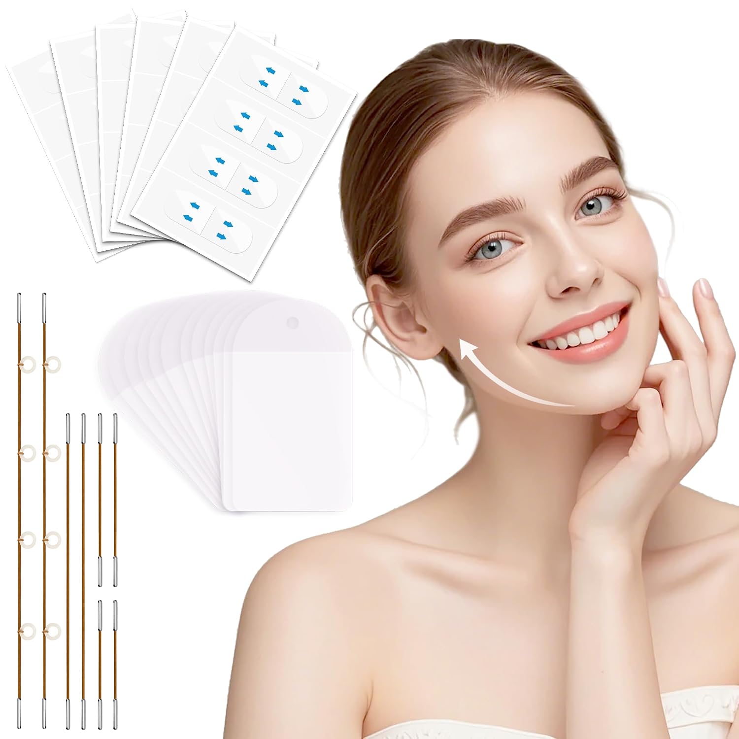 40PCS Face Tape Lifting Invisible + 40PCS Neck & Face Lift Tapes and Bands with 8 Strings, Facelift Tapes for Makeup Face Lifter Tape for Sagging Double Chin Jowls Eyes Wrinkles