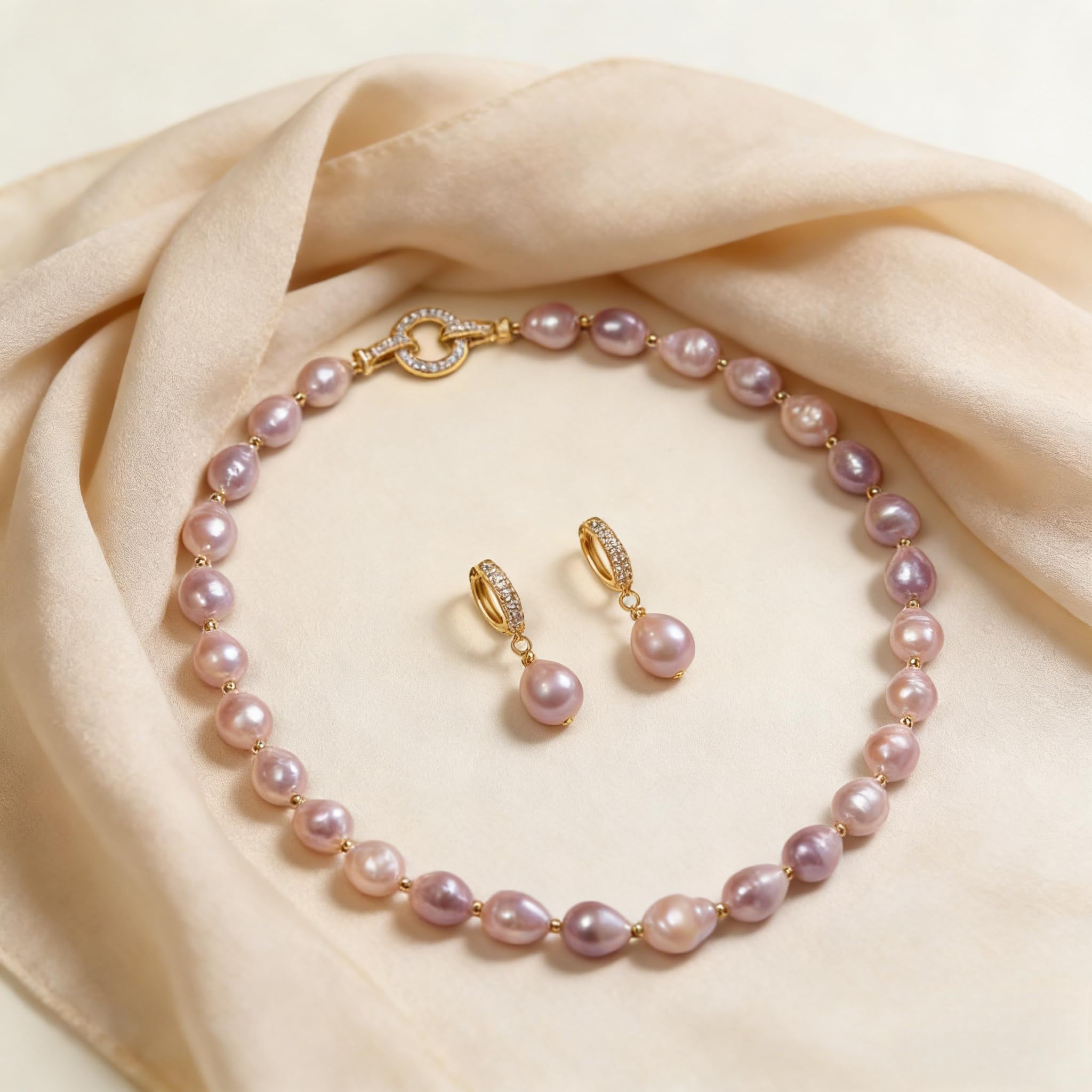 YAMI Barock Perlenkette und Barock Ohrringe Set – 10-11mm Edison Barockperlen Schmuck aus natürlichen Süßwasserperlen für Damen, mit einzigartiger Oberflächentextur – Ideal als Geschenk