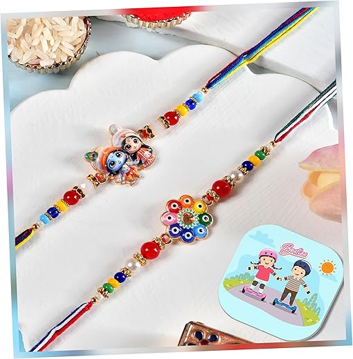 Craftvatika Rakhi Set for Brother,Designer Rakhi for Brother, Bhai, Sister, Floral and Radha Krishna Rakhis Set of 2,Elega