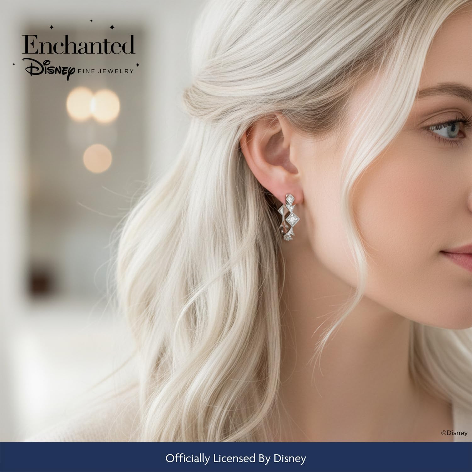 Jewelili Enchanted Disney Fine Jewelry Sterling Silver 1/10 Cttw Natural White Round Diamond Elsa Huggie Earrings