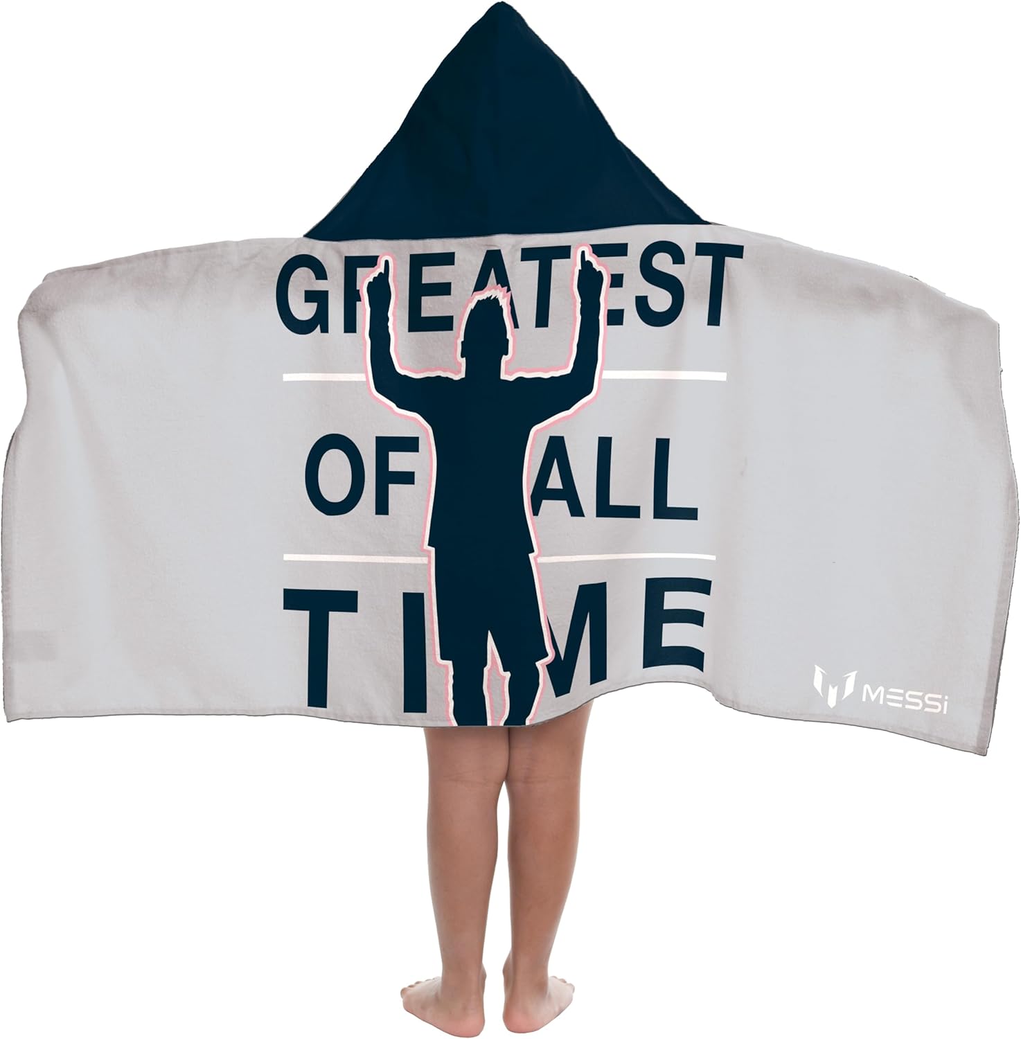 Jay Franco Kids Hooded Towel – 22" x 51" Super Soft Bath Wrap with 3D Hood, Beach, Pool & Travel, Official Licensed Product, Grey - Messi