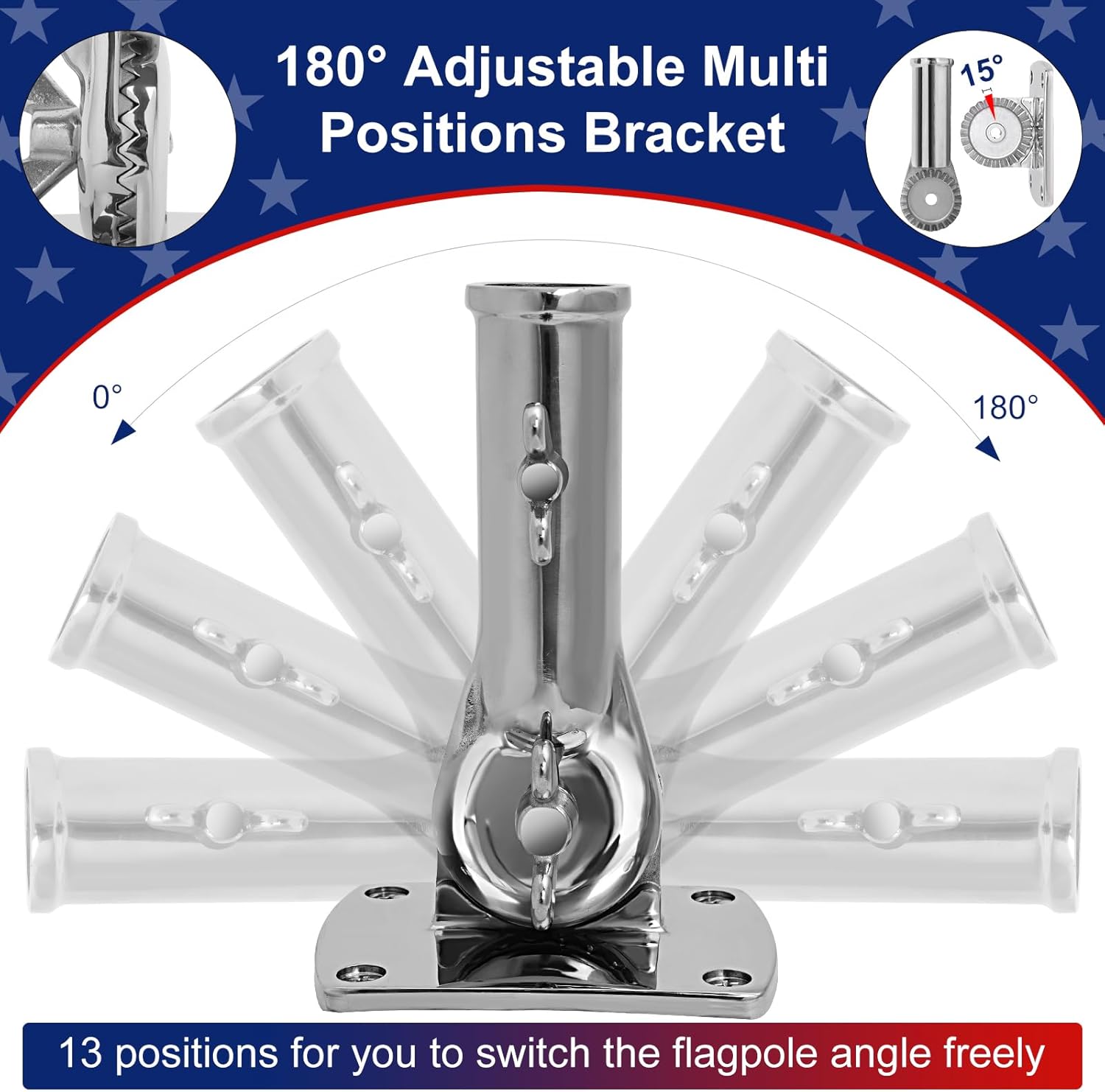 316 Stainless Steel Flag Pole Holder, Marine Grade Ultra Heavy Duty Flag Pole Mount, Outside House Flag Pole Bracket, Flagpole Mounting Bracket, Outdoor Adjustable Flag Holder - Mirror Polishing, 1 in - Image 4