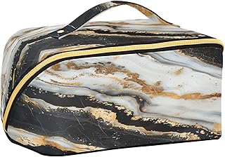 ALAZA Travel Makeup Bag, Marble Golden Black ...