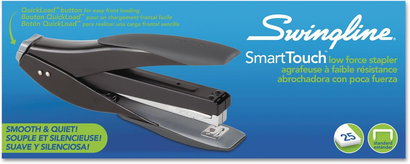 Swingline Stapler, SmartTouch Desktop Stapler, Reduced Effort, 25 Sheets, Full Strip, Silver/Blue (S7066525)