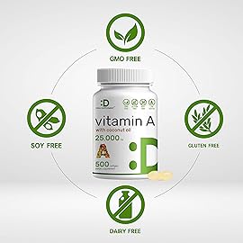 DEAL SUPPLEMENT High Potency Vitamin A 25000 IU, 500 Coconut Oil Softgels | Easily Absorbed, Natural Fish Liver Oil Source - Vitamins for Eye, Immune, & Skin Health - Easy to Swallow, Non-GMO