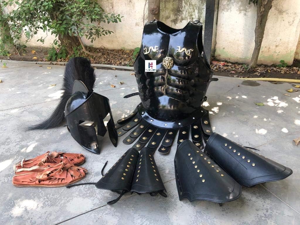 Nautical-Mart Roman Black Muscle Armor Cuirass Set w/Helmet, Leg & Arm Guard Medieval Halloween Costume