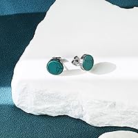 Vista 3 de Tibetan Turquoise Earrings 925 Sterling Silver Post Stud Boho Gemstone Hypoallergenic Handmade Earrings for Women Trendy Fashion