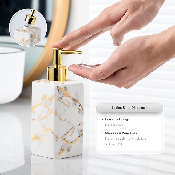 4 Piece Marble Bathroom Accessories Set, 3-Piece Ceramic Gold Bathroom Accessories Set with Cloud-Inspired Design