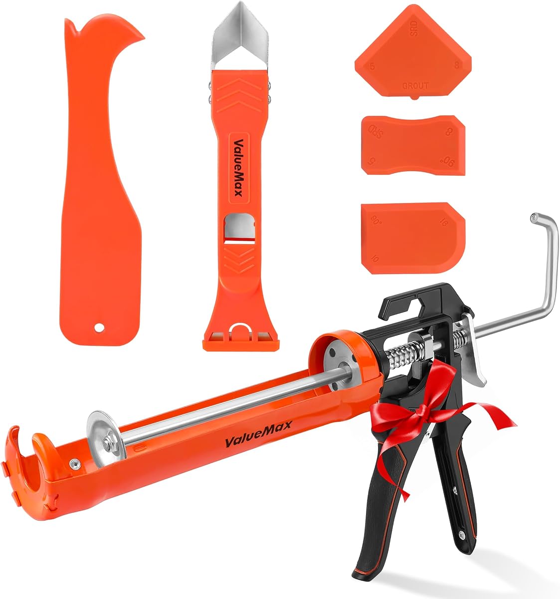 Kits de herramientas para calafatear ValueMax y pistola para calafatear, pistola para calafatear de silicona | 6 uds también, pistola de calafateo de silicona de 10 OZ, raspador de lechada de acabado sellador 3 en 1, uso para juntas de fregadero de cocina y baño