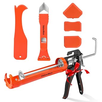 ValueMax Caulk Tool Kits and Caulk Gun, Silicone Caulking Gun | 6Pcs caulk toos, 10 OZ Silicone Caulking Gun, 3 in 1 Sealant Finishing Grout Scraper, Use for Bathroom Kitchen Sink Joint