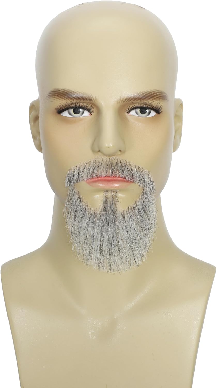 Human Hair Fake Mustache, Invisible Lace Fake Mustaches, Handmade Fake Beard Costume for Halloween, Drama and Themed Parties (Grey Style1) | Human hair Handmade