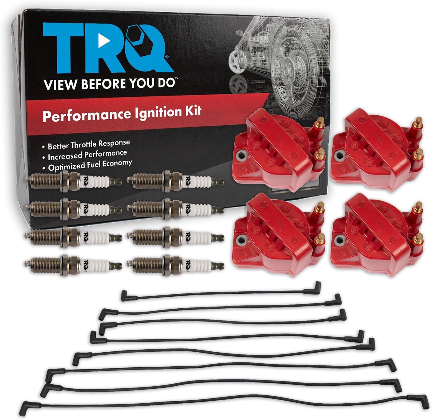 TRQ Performance Ignition Coil and Spark Plug Kit 13 Piece Iridium Spark Plugs Compatible with 1990-1991 Chevrolet Corvette
