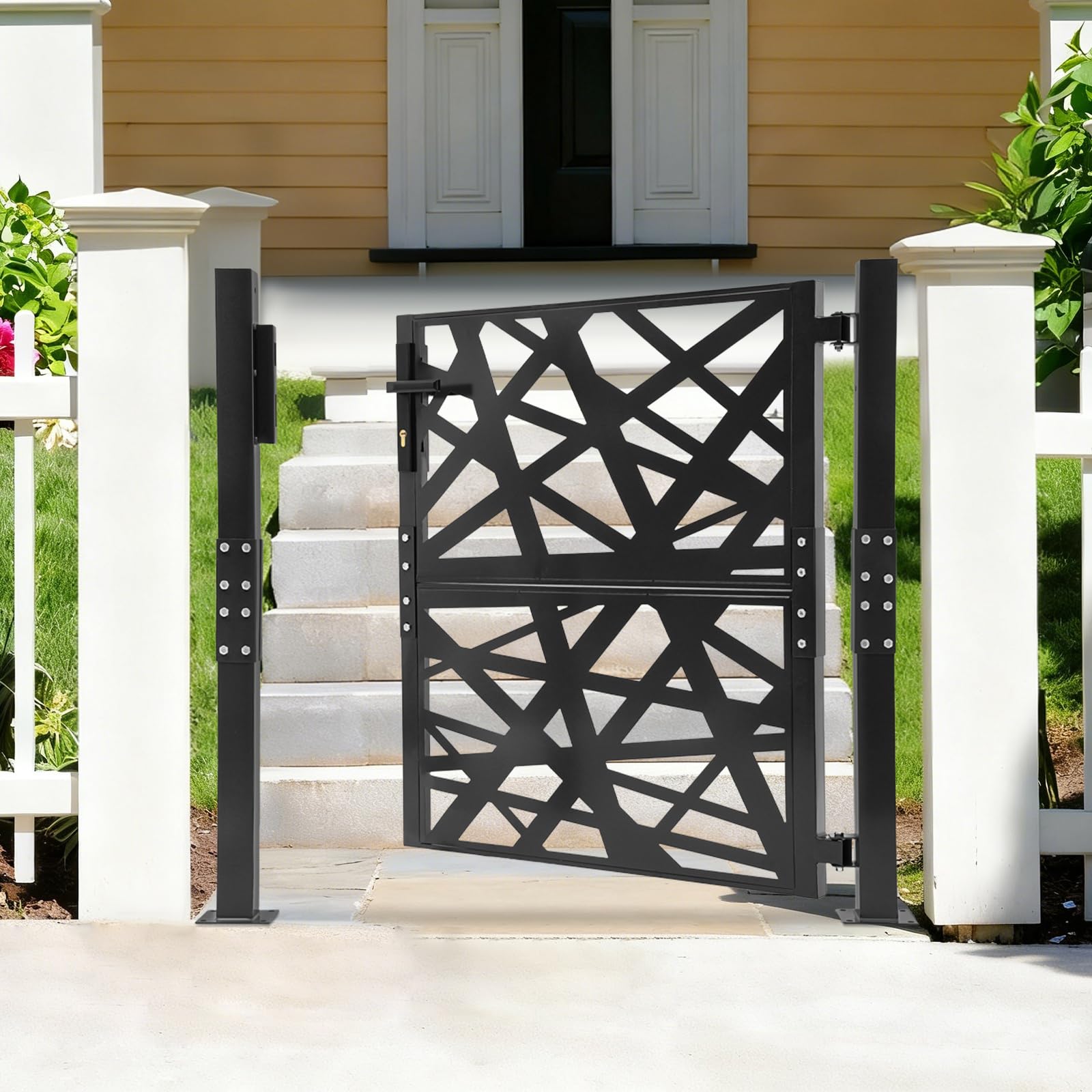 Cancello da giardino in metallo, 105x100 cm, cancello da giardino con serratura, recinzione in acciaio per giardino terrazza, cancello per recinzione, cancello per esterni, cancello in ferro, cancello