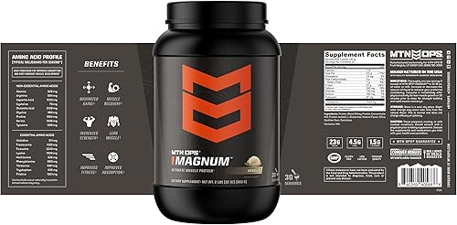 Miniatura 8 de MTN OPS Magnum - Proteína en polvo de vainilla, 0.81 oz de proteína aislada de suero y proteína de leche con BCAA, cero azúcar y sin gluten, 30