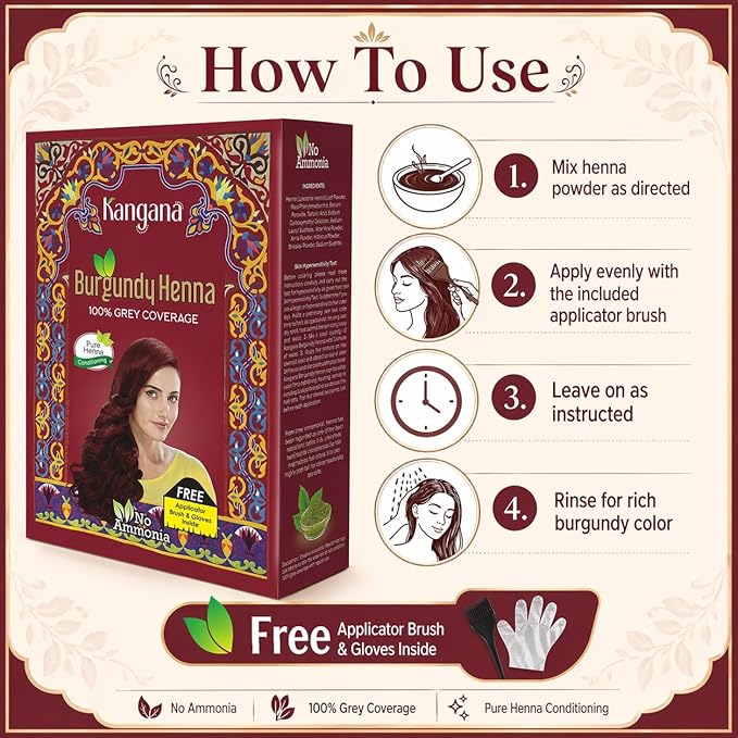 Tinte Capilar Natural Henna Burgundy Kangana 6 Sobres 60g miniatura 6