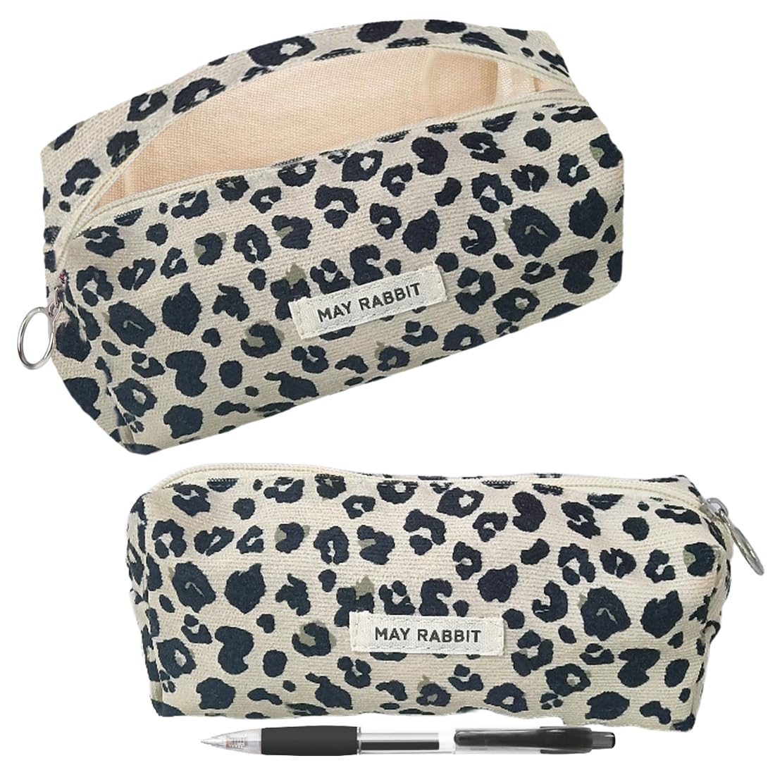 Astuccio Portatile In Velluto A Coste Stampa Leopardata, Grande Capacità, Cerniera, Per Scuola, Ufficio E Trucco