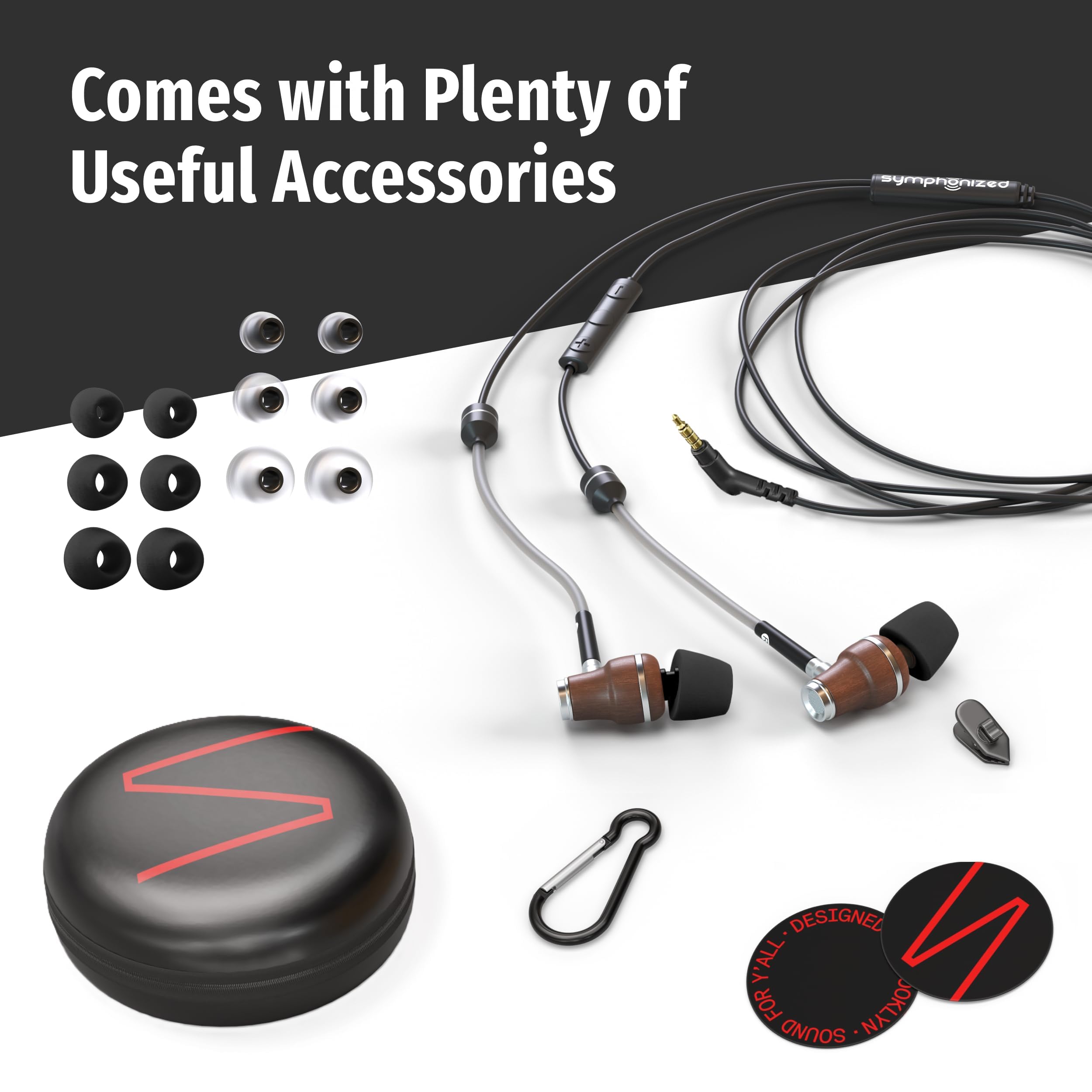 Symphonized Auriculares Airtube de madera de alta calidad (conector de 3,5 mm) – Micrófono y control de volumen, cable EMF, auriculares con cable, auriculares con cable con micrófono para computadora