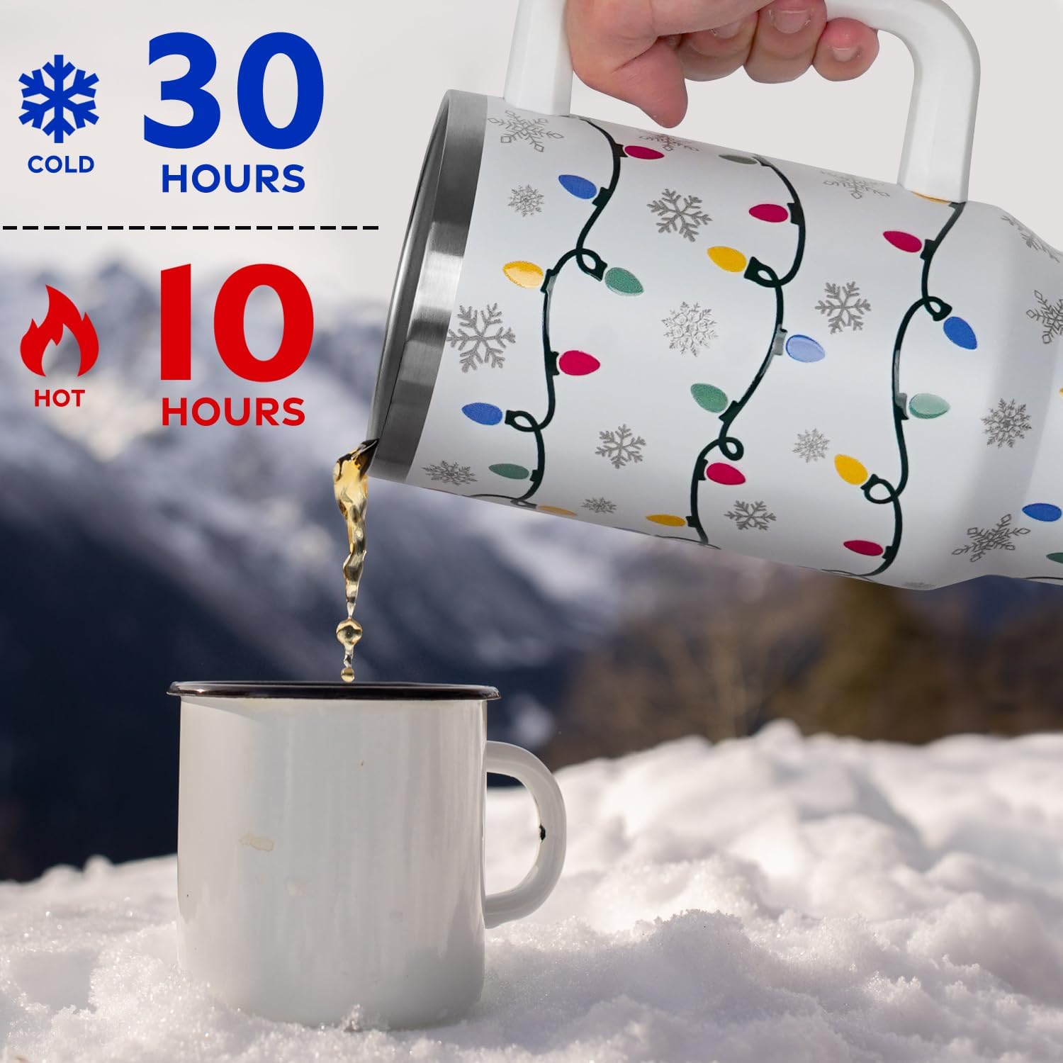 Christmas Tumbler with Handle and Straw Lid 40 oz,Cute Christmas Gifts for Women Xmas Lights Snowflakes Vacuum Insulated Leak Proof Tumbler,Winter Holiday Accessories Stainless Steel Coffee Cup Mug - Image 5