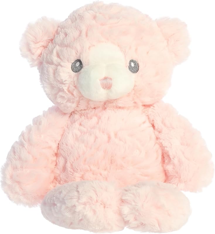 ebba Huggy Bear 9" Pink Snuggly Baby Stuffed Animal | Textured plush fur for gentle sensory exploration