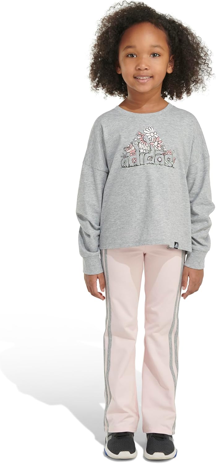 adidas girls 2-piece Long Sleeve Graphic Tee & Flare Pant Set - Image 3
