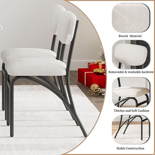 Miniatura 6 de Juego de mesa de comedor de 5 piezas GarveeHome para 4, mesa de cocina moderna con 4 sillas de bouclé, mesa de comedor rectangular con estante de