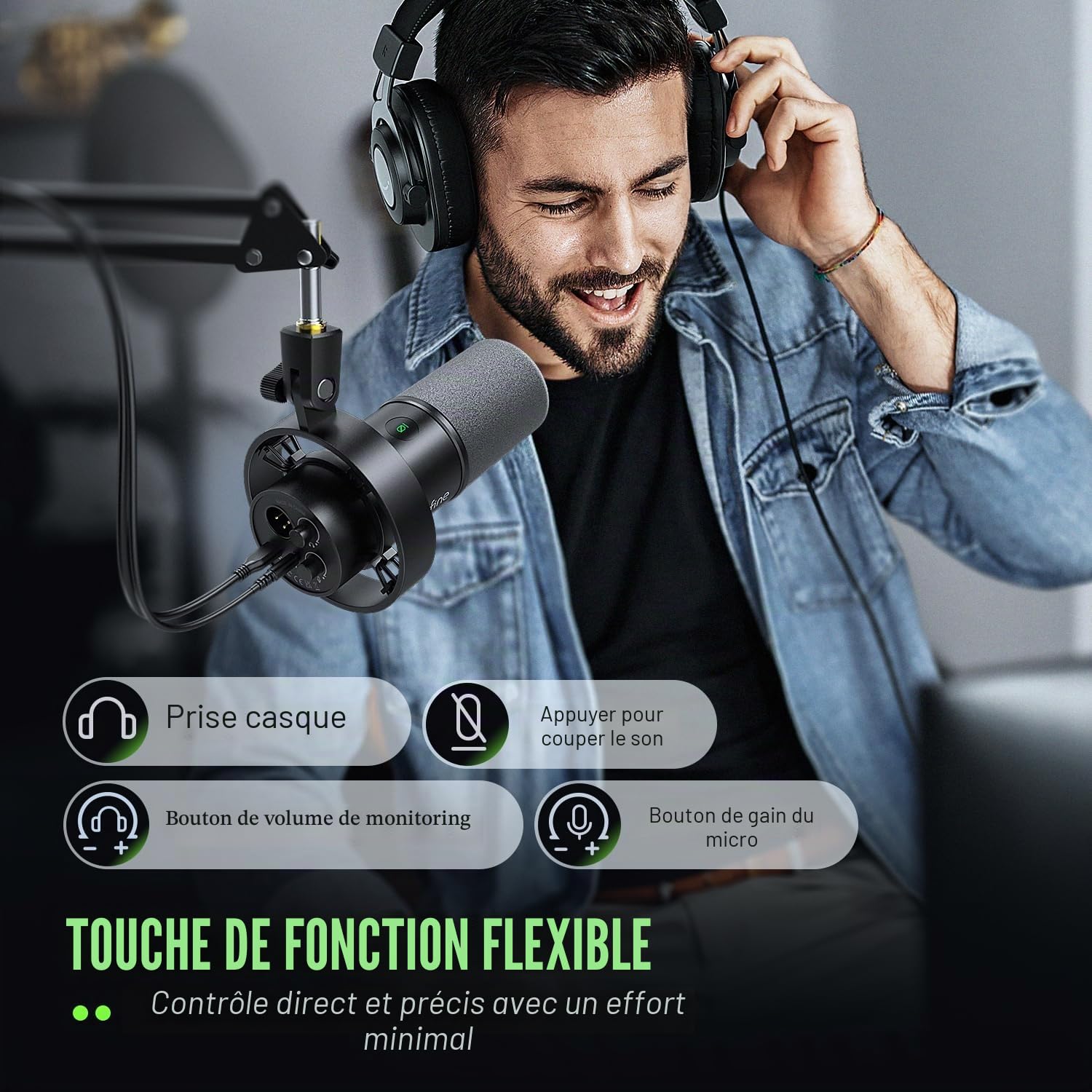 FIFINE Podcast Microphone K688 avec Bras Boom, Kit de Microphone Dynamique USB/XLR pour Studio/Enregistrement de Musique/Diffusion,Compatible avec PC/Ordinateur/mixeur XLR - K688CT