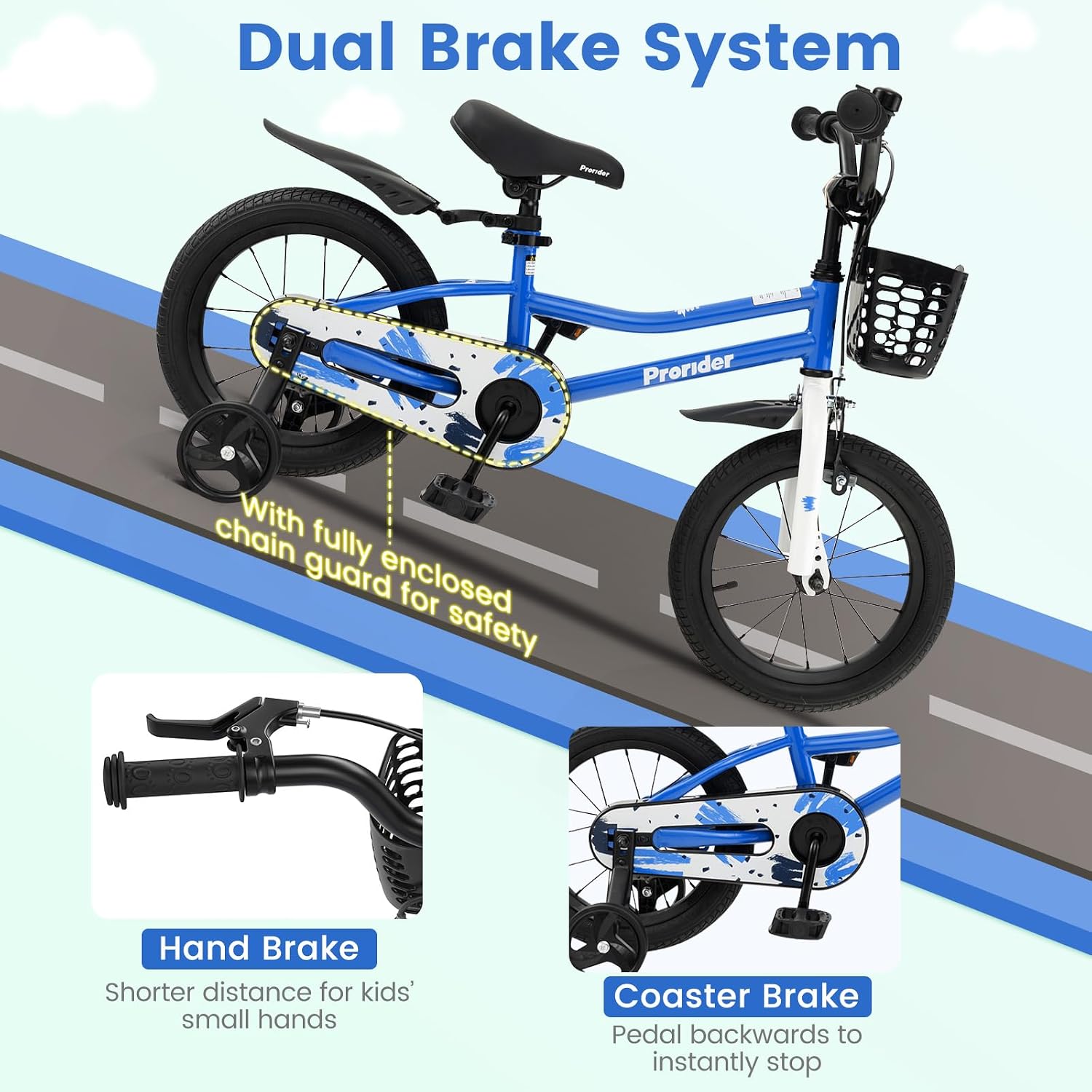 BABY JOY Kids Bike, 12 14 16 18 20 Inch Children Bikes for Boys Girls Teens 3-8 8+ Years w/Training Wheels or Kickstand, Handbrake, Coaster Brake & Removable Basket, Kids... 5 BABY JOY Kids Bike, 12 14 16 18 20 Inch Children Bikes for Boys Girls Teens 3-8 8+ Years w/Training Wheels or Kickstand, Handbrake, Coaster Brake & Removable Basket, Kids... - Image 3