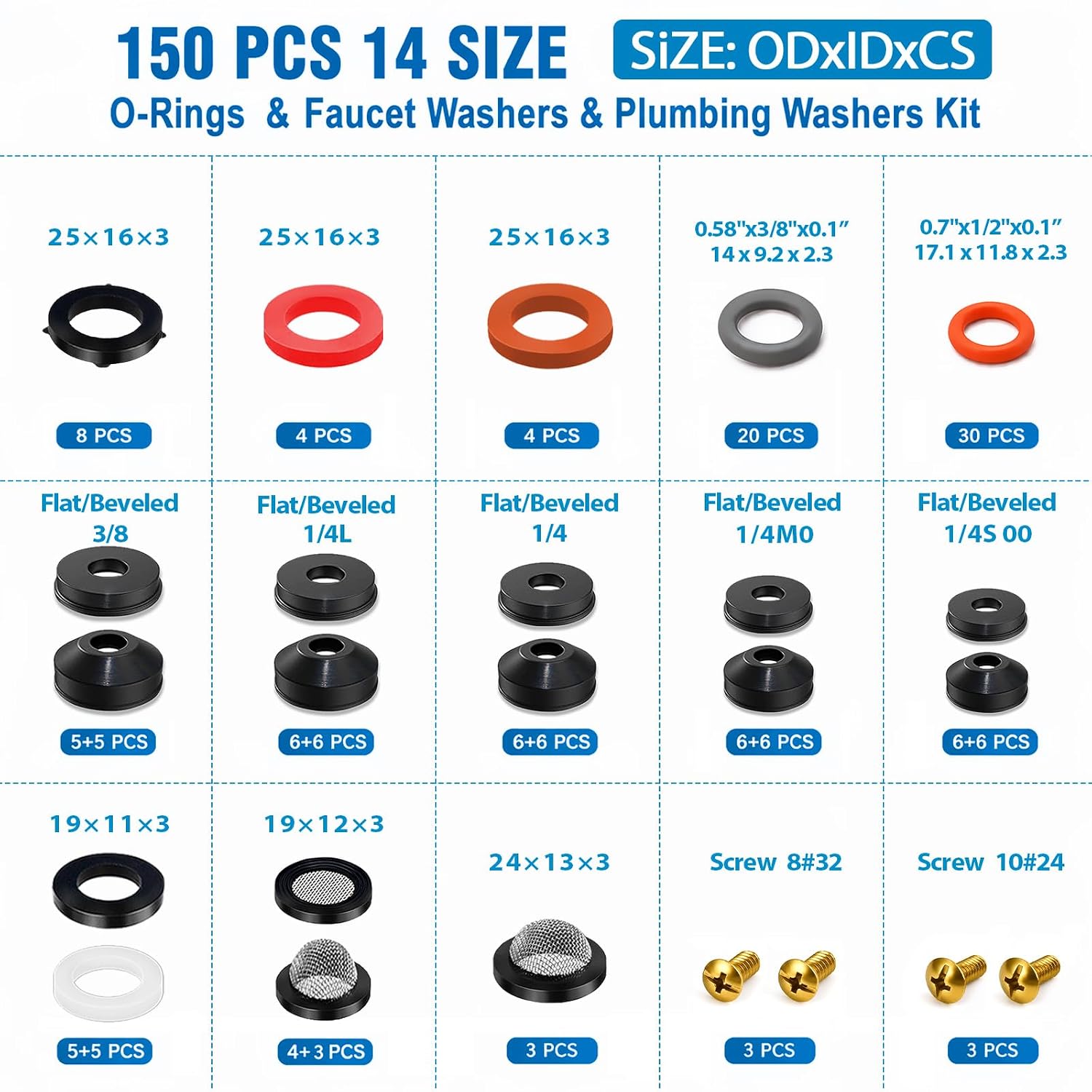 150 Pcs Faucet Washers & Power Pressure Washer O Ring & Hose Washers Kit