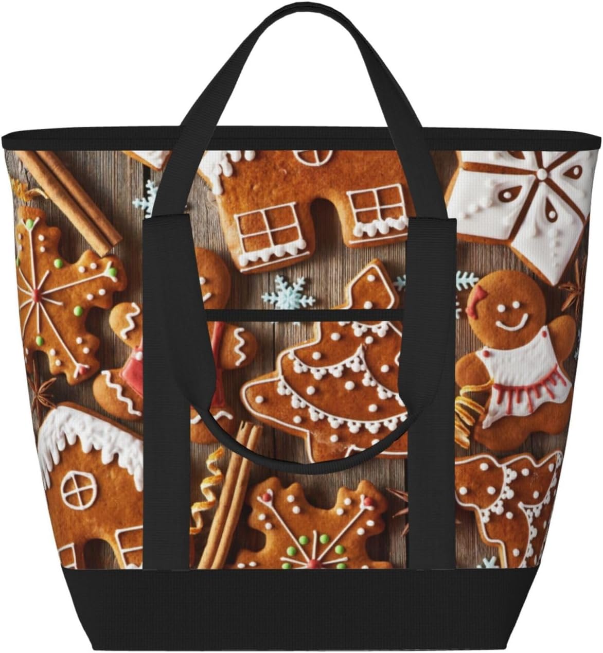 Gingerbread Cookies Print Large Cooler Bag Tote Bag,Reusable Grocery Bag,Lunch Box Bag, For Picnic Beach Camping