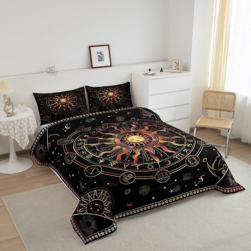 Miniatura 3 de Manfei Juego de edredón de sol y luna, tamaño Queen, juego de ropa de cama de constelación del zodiaco, 3 piezas para decoración de habitación de