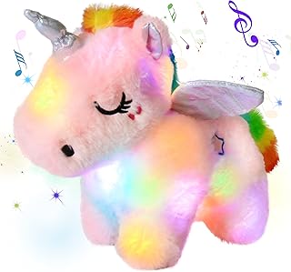 Cuteoy Musical Plush Pink Unicorn Stuffed Animal Soft Glowing LED Light-up Nightlight Toys Singing Lullabies Birthday Chri...
