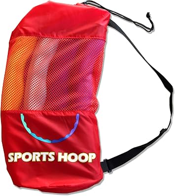Sports Hoop Carry Bag - 2 Gal. Drawstring Bag with Breathable Mesh. Lightweight with Adjustable Strap RED