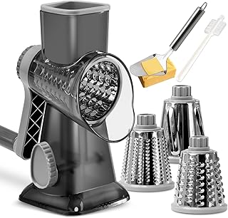 KEOUKE Rotary Cheese Grater with Handle Vegetable Cheese Shredder Slicer Grater for Kitchen 3 Changeable Blades for Cheese...