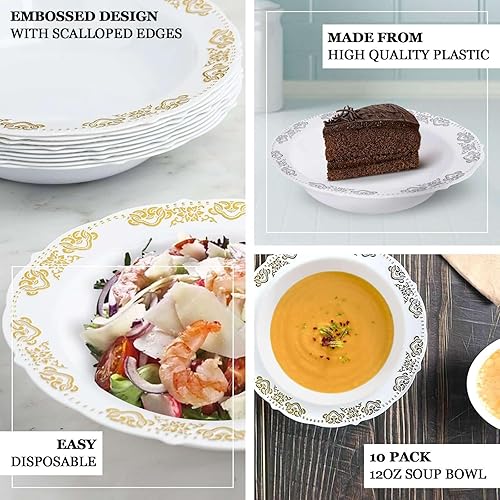 Miniatura 4 de Efavormart - Paquete de 10 cuencos de sopa desechables redondos de 12 onzas con bordes festoneados para eventos con catering, bodas y fiestas