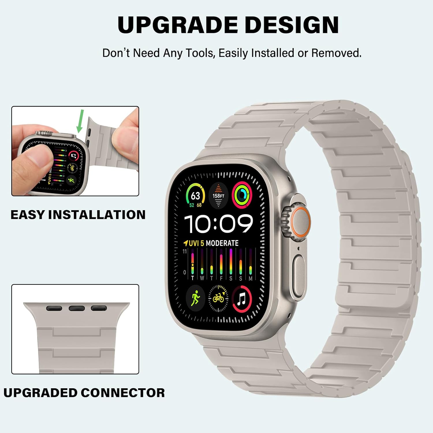 Magnetic Bands Compatible with Apple Watch Band 49/46/45/44/42/41/40/38mm Men Women Silicone Sport Wristband for iWatch Ultra SE Series 11 10 9 8 7 6 5 4 3 (42/44/45/46/49, Starlight) - Image 4