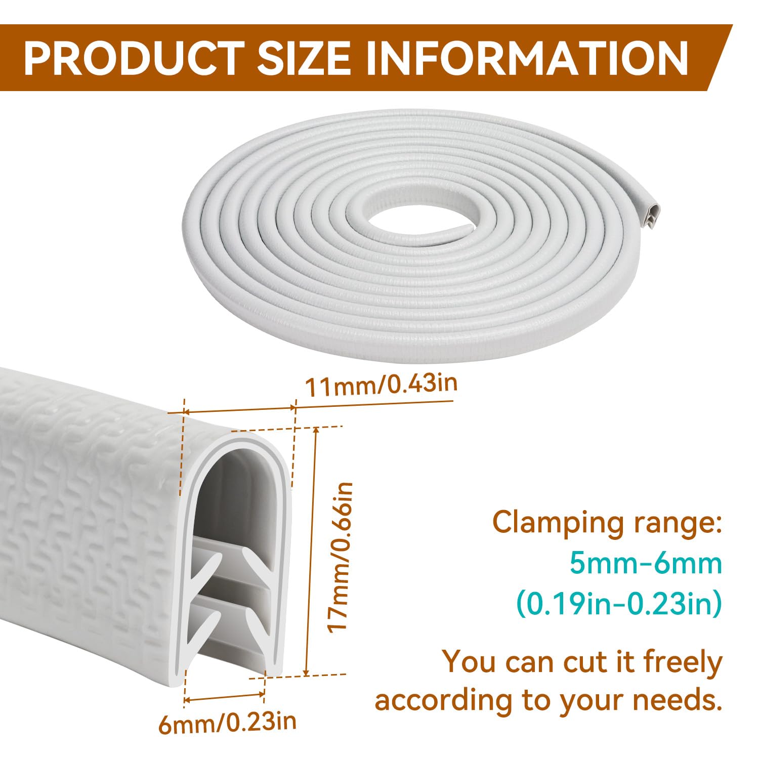 Guarnizione a u Profilo Gomma Serraggio 5-6 mm Profilo di Gomma per la Maggior Parte Delle Auto Lavorazione lamiera Costruzione barche Artigianato Casalinghi 5 Metri(5, Bianco, 6mm)