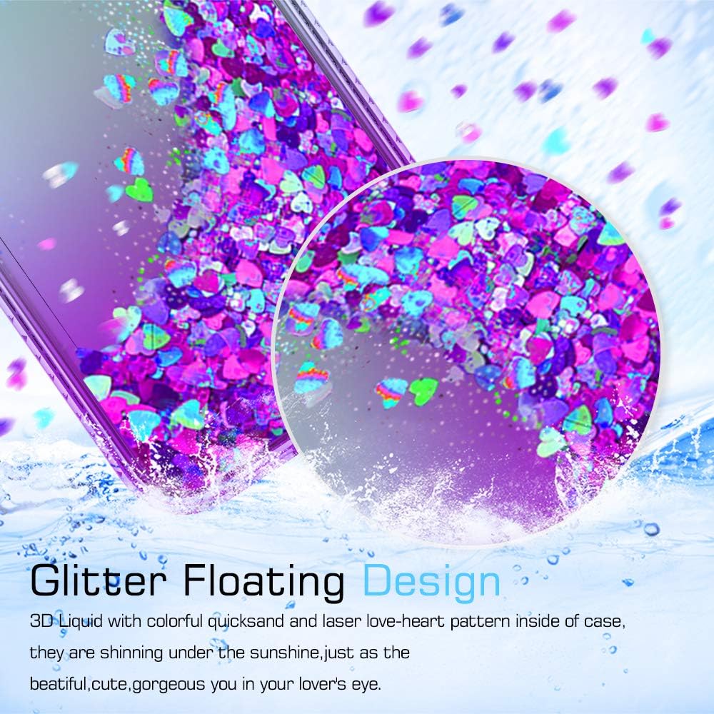 LeYi Compatible with Galaxy S6 Case with 2 Tempered Glass Screen Protector for Girls Women, Glitter Sparkle Diamond Quicksand Phone Case for Samsung Galaxy S6, Teal/Purple