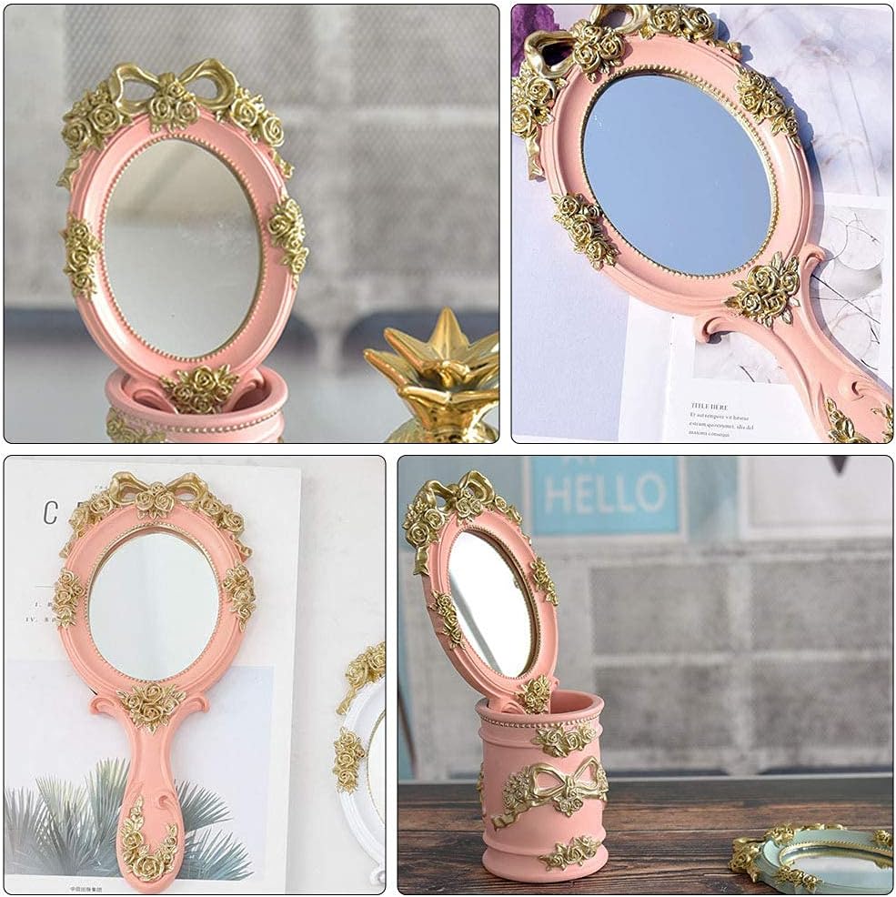 メイクアップミラー 1個 プリンセススタイル ハンドヘルドミラー 女性用 化粧鏡 家庭用 メイクアップツール